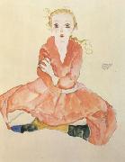 Egon Schiele Seated Girl Facing Front (mk12) oil painting on canvas